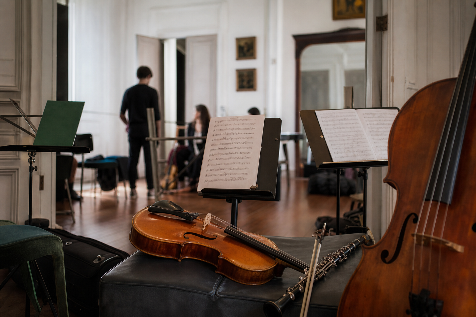 Estudiante de violin en práctica musical